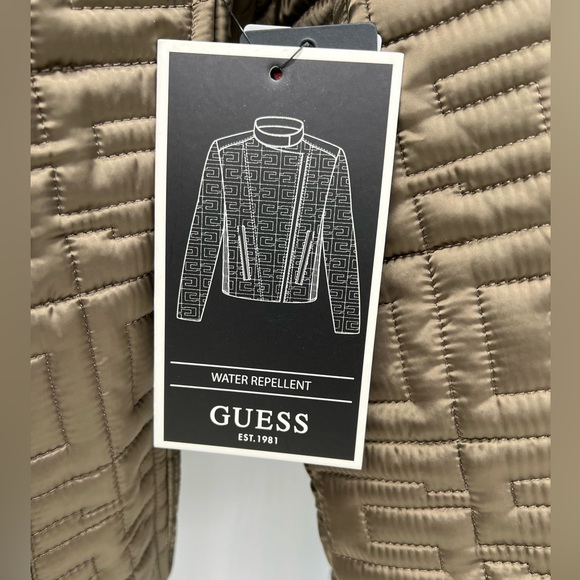 GUESS Quilted Metallic Satin Moto Jacket Desert Green Cropped XS - Picture 15 of 17